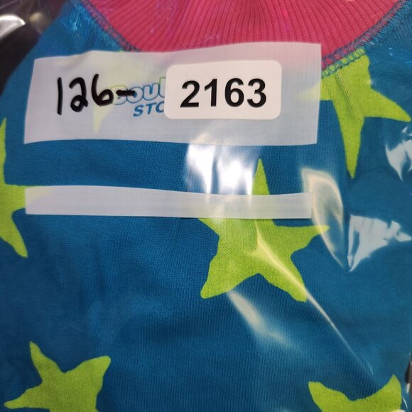 Hanna Andersson Girl 3T Teal Blue Lime Star Print Long Sleeve Pullover Dress - Picture 6 of 6